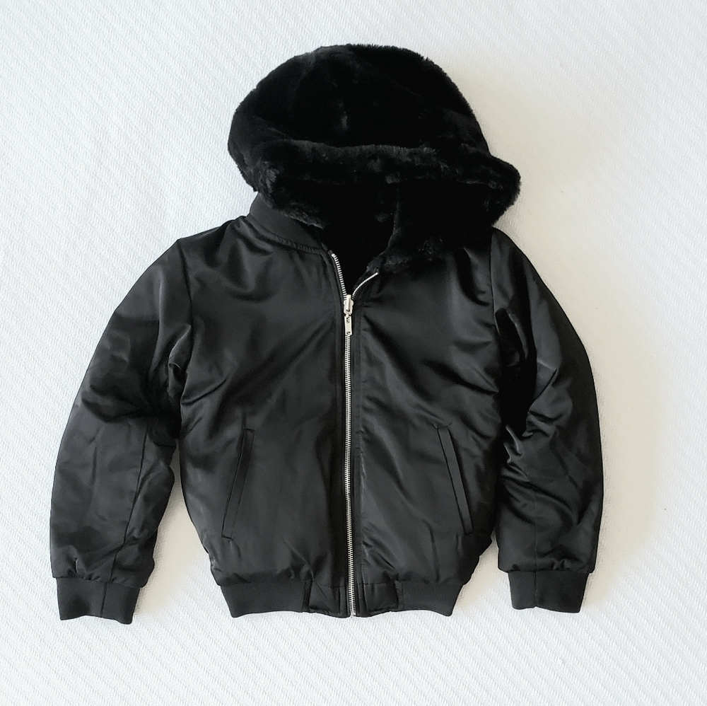Girls Reversible Faux Fur Bomber Jacket